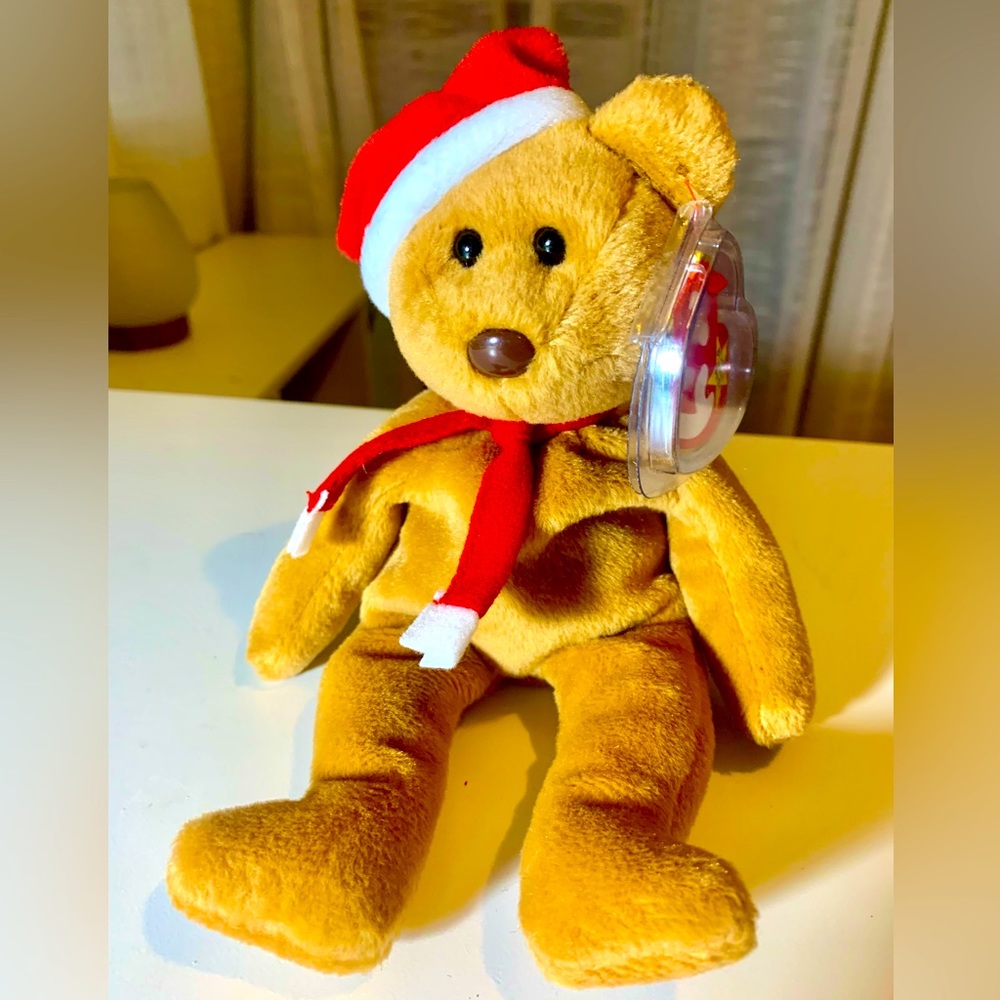 Ty Beanie Baby Christmas Holiday Teddy in Santa Hat 1997 Retired